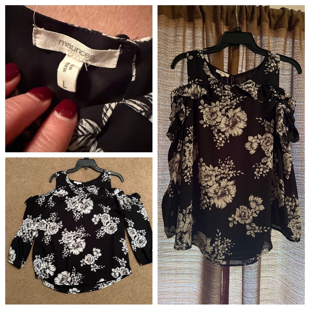 Maurices Cold Shoulder Black Floral Women's Top
